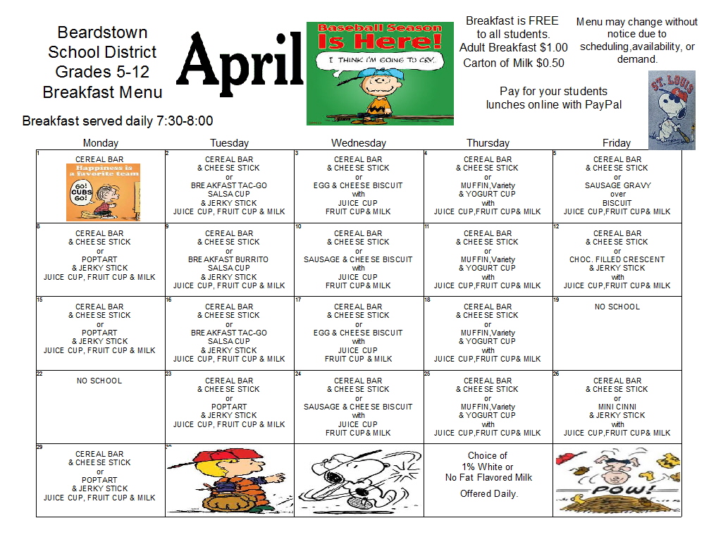 Beardstown CUSD 15 Breakfast Menus