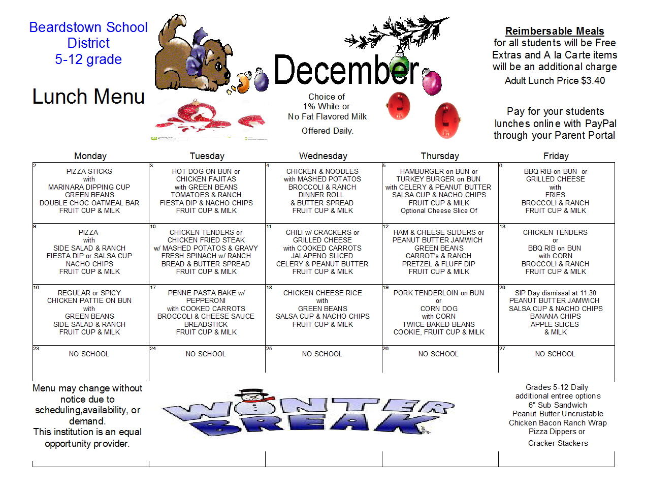 Beardstown CUSD 15 Lunch Menus